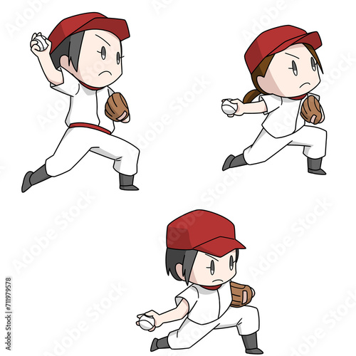 Cuadro en lienzo 野球のピッチャーの投げ方のイラスト3パターン・女子