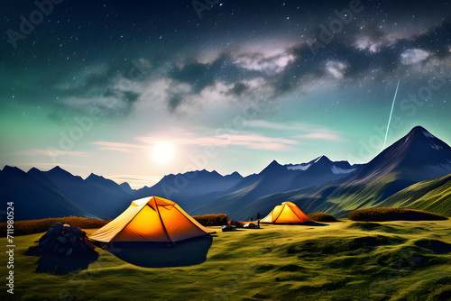 Natural Recreation Area under the Starlight: The Attractiveness of Mountain Tent Camping generative ai © 랑이 자