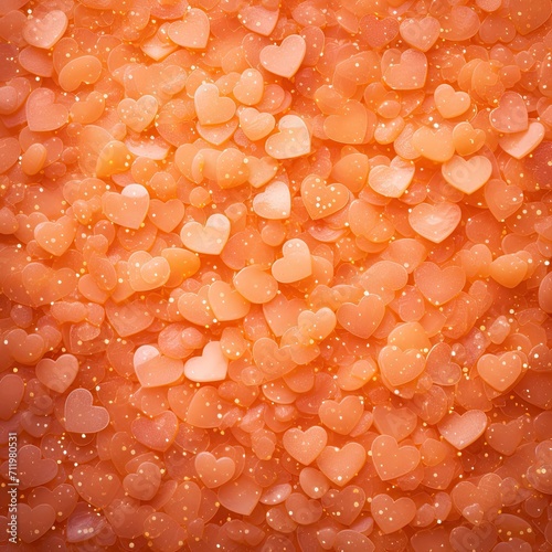 Glitering hearts in peach fuzz color, close up,shine  background,Valentine's day, Mather`s day © Iryna