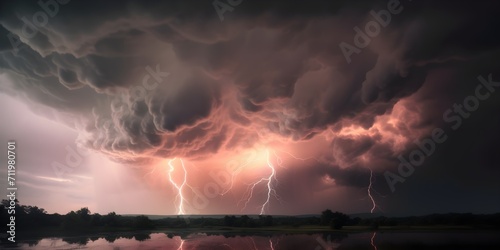 lightning and stormy grey and pink clouds background