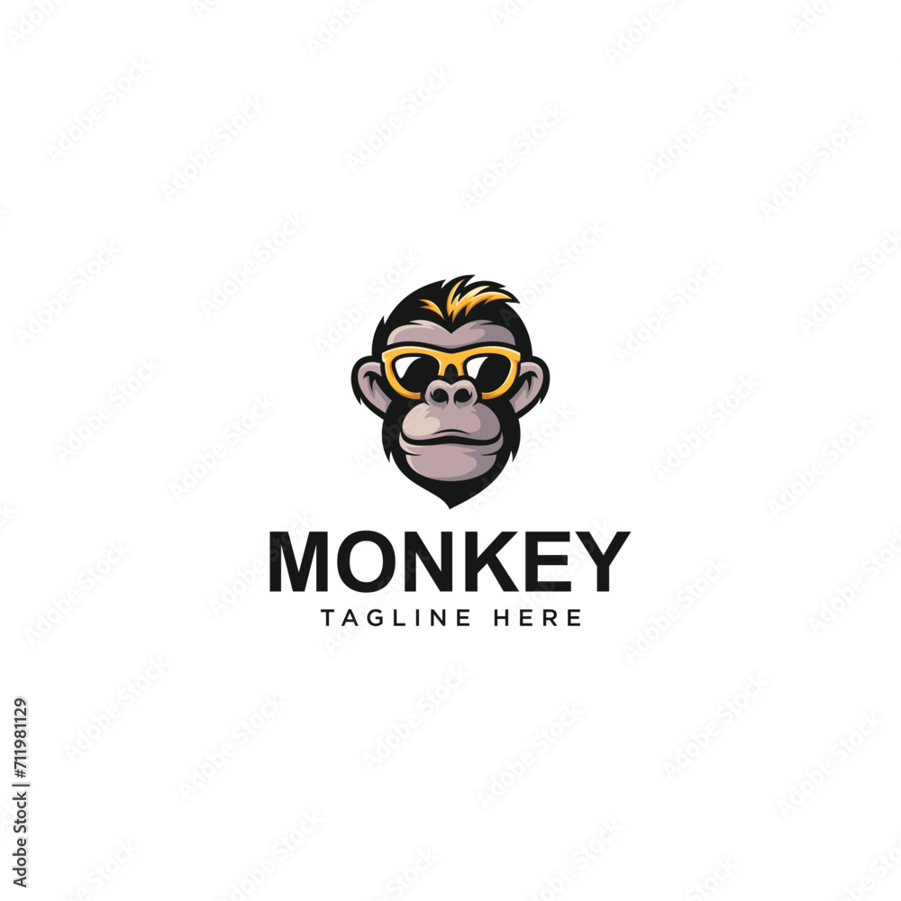 Monkey head logo design template. Monkey mascot logo vector. Animal vector illustration. Geek monkey logo. Chimpanzee vector logo design Monkey head logo design template. Monkey mascot logo vector. Animal vector illustration. Geek monkey logo. Chimpanzee vector logo design