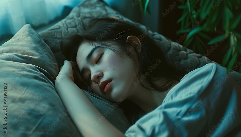 Beautiful young asian woman sleeping on bed in the morning. Beautiful young asian woman sleeping on bed in the morning.