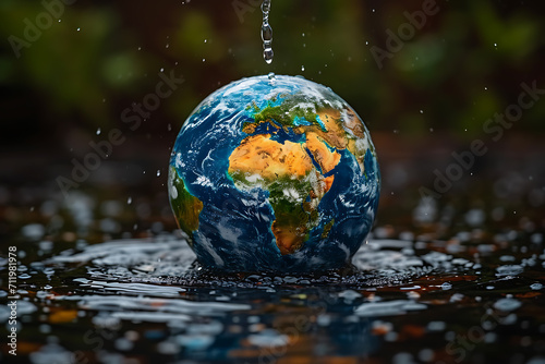 World environment and world water day concept with globe and eco friendly environment