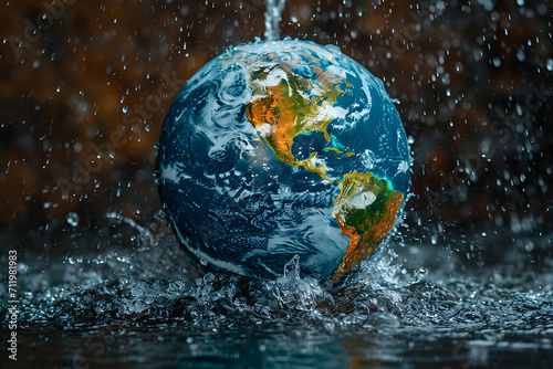 World environment and world water day  concept with globe and eco friendly environment photo