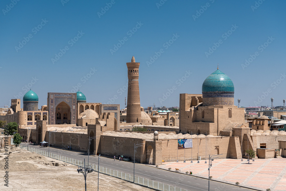 View over Poi Kalon Mosque and Minaret from Ark fortress, Bukhara, Uzbekistan.