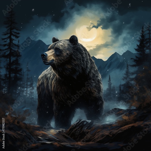 Bear in forest at night