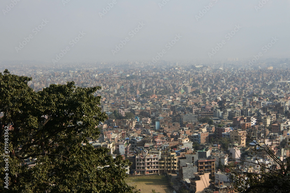View of houses and residential areas in Kathmandu seen from Swayambunath Temple.