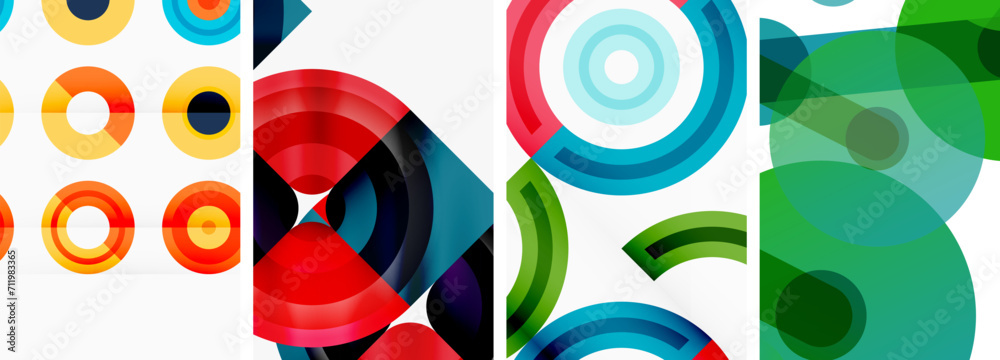 Circles and rings geometric backgrounds. Posters for wallpaper, business card, cover, poster, banner, brochure, header, website