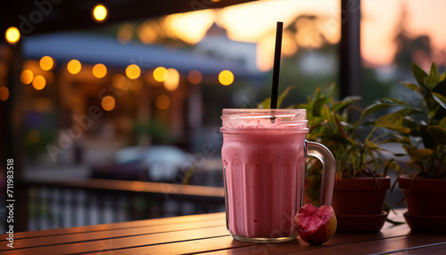 Freshness of summer in a glass  a fruity milkshake delight generated by AI