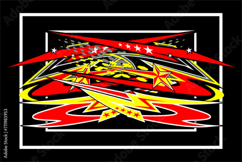 abstract racing background vector design with a unique striped pattern and a combination of bright colors and star effects that look cool, suitable for your car wrap design