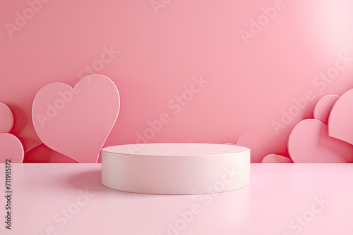 Minimal background, mock up with podium for product display,Abstract white geometry shape background minimalist Valentine's day pink background,Abstract mock up backgroundup 3D rendering. photo