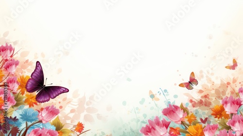 Illustration of colorful flowers with butterflies flying around. © Ahmadi