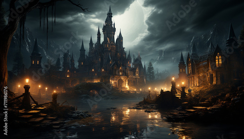 Spooky gothic cathedral, a dark symbol of ancient spirituality generated by AI © Jeronimo Ramos