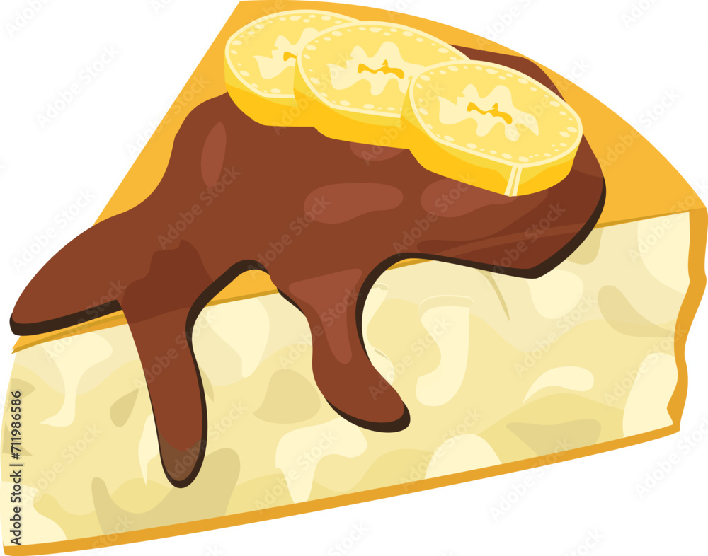 Slice of cheesecake with chocolate topping and lemon slices. Sweet dessert, cake slice with citrus fruit. Delicious treat and bakery concept vector illustration. Slice of cheesecake with chocolate topping and lemon slices. Sweet dessert, cake slice with citrus fruit. Delicious treat and bakery concept vector illustration.