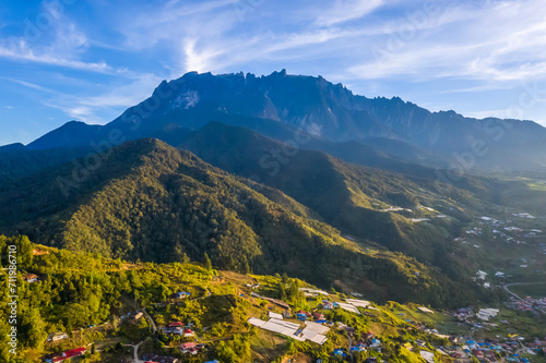 Beautiful aerial view of rocky mountain range Mount Kinabalu.