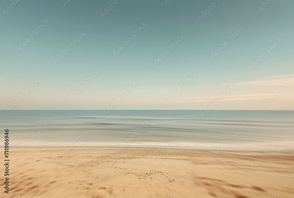 Beautiful seascape with sandy beach and blue sky. long exposure