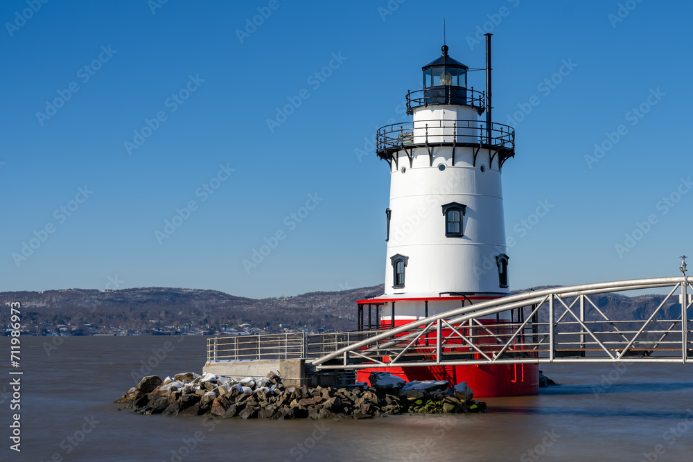 Tarrytown Light, AKA Kingsland Point Light and Sleepy Hollow Light, Village of Sleepy Hollow, NY, Winter photo of the historic Lighthouse located on the Hudson River.   01-17-2024