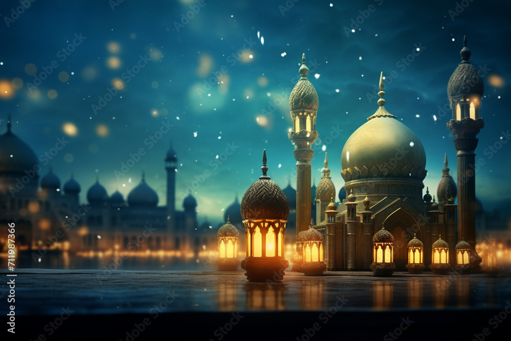 Ramadan Kareem background. Lanterns on dark background