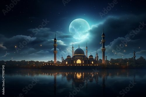 3D Illustration of Ramadan Kareem background with mosque