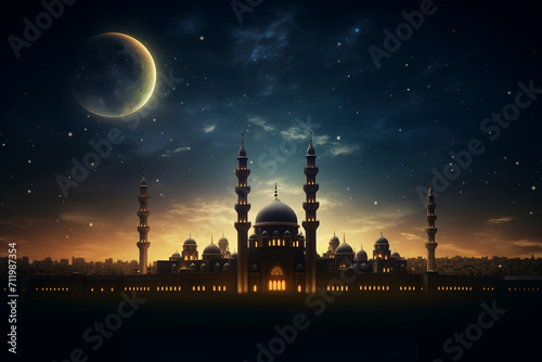3D Illustration of Ramadan Kareem background with mosque