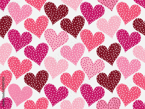 Vector simple valentines pattern of rose hearts with dots in doodle style on white background