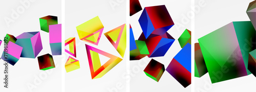 Composition of 3d cubes and other geometric elements background design for wallpaper, business card, cover, poster, banner, brochure, header, website