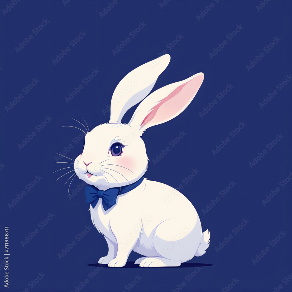 Obraz premium cute white rabbit blue background