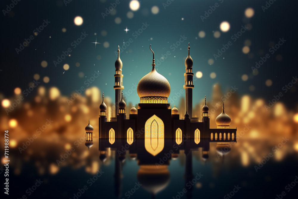 Ramadan Kareem background with golden lantern