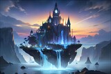 天空の城ゲームオープニング風異世界幻想ファンタジーお城と光イラスト