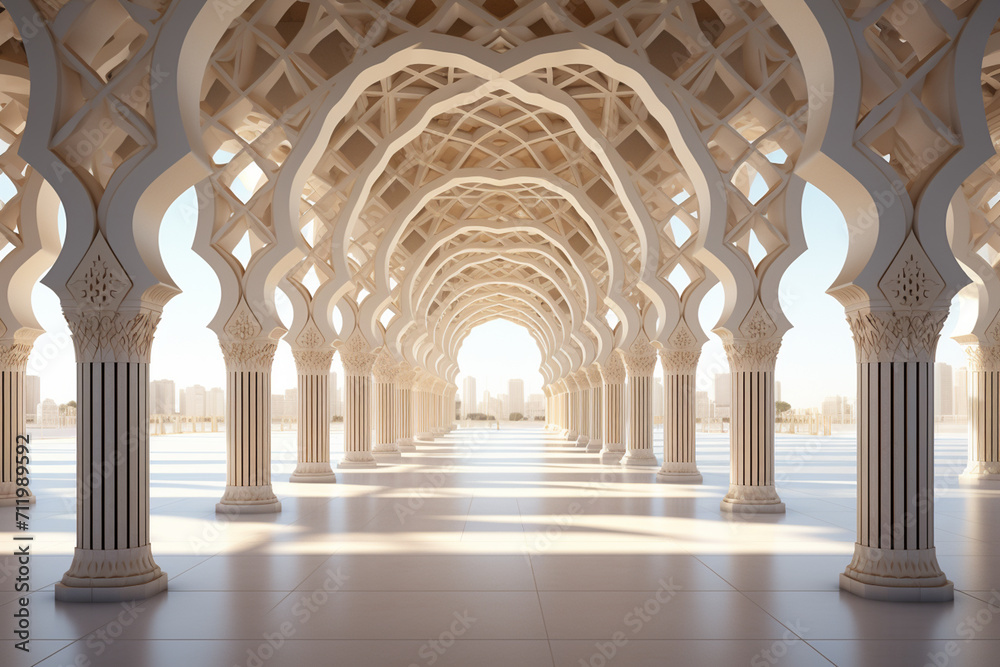 Sunset view of Mosque illustration Ramadan Kareem Background