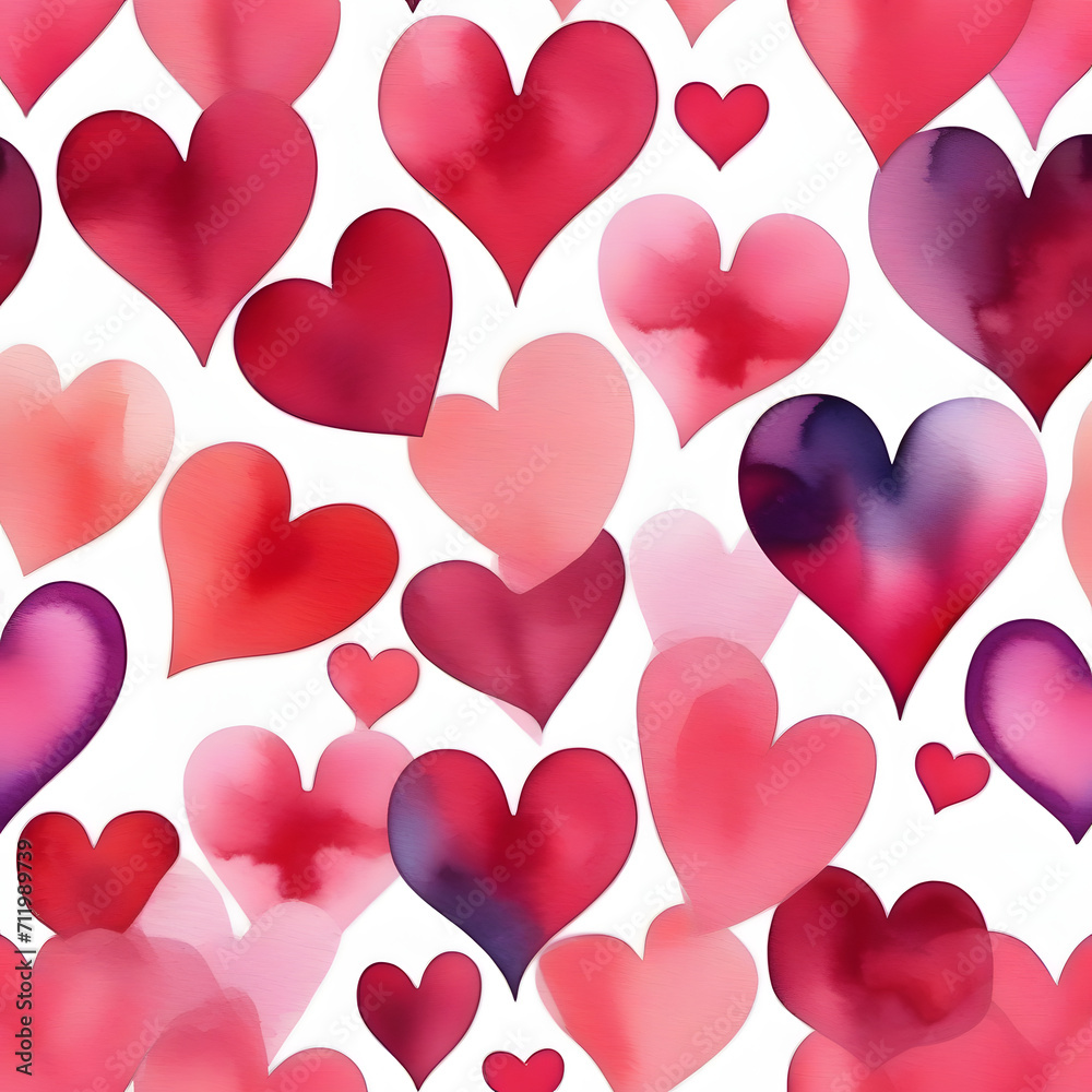 valentines day watercolor abstract hearts background 