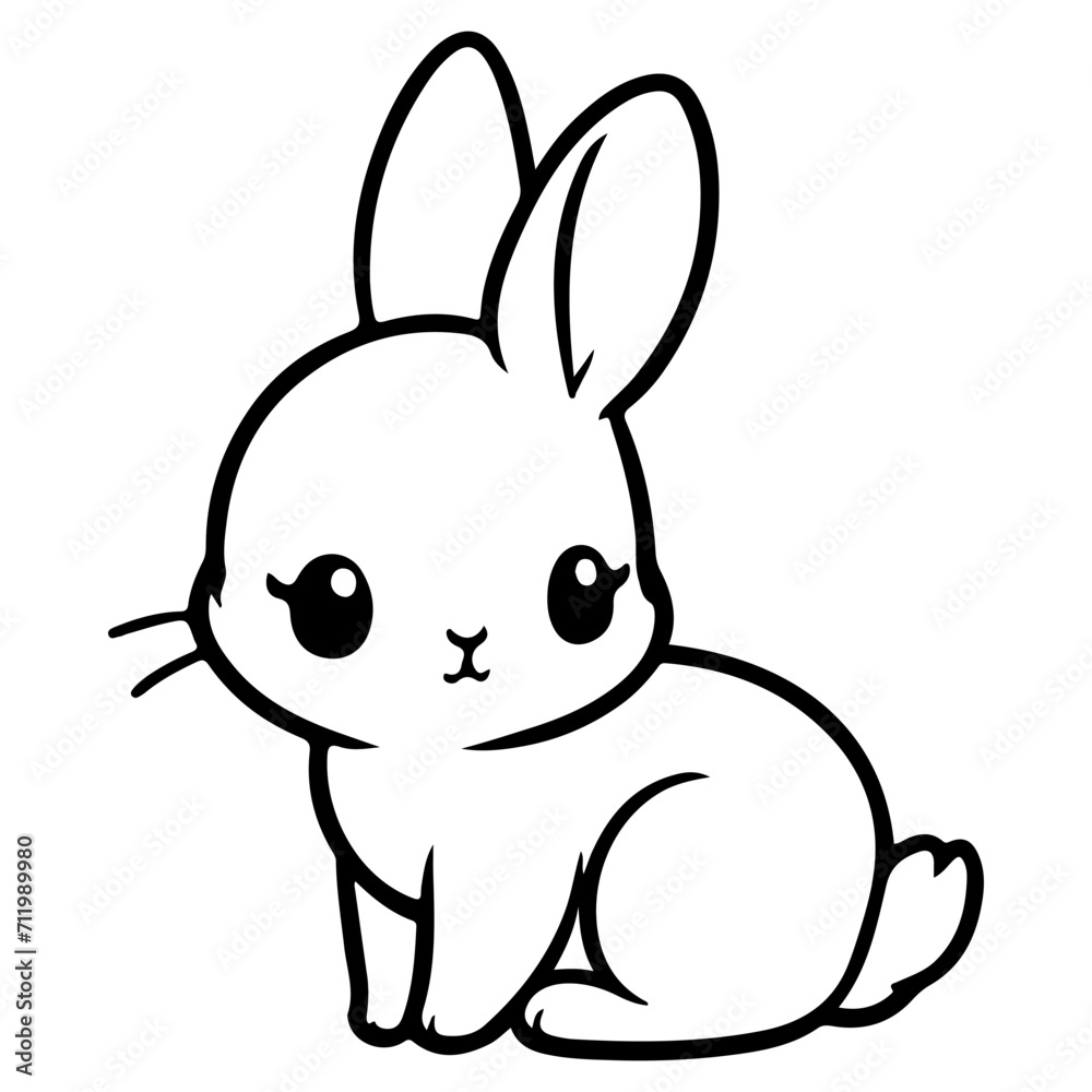 Fototapeta premium cute rabbit Doodle style hand drawn style black art line illustration. Happy Easter day bunny pose outline sketch icon on transparency.