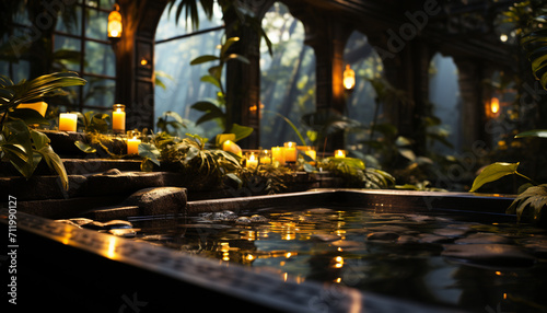 Candlelight flickers  reflecting spirituality and tranquility in nature tranquil scene generated by AI