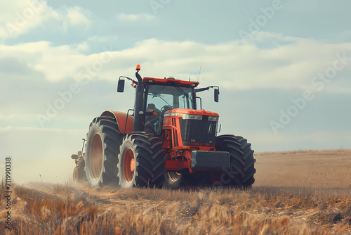 large tractor working on a big field photo