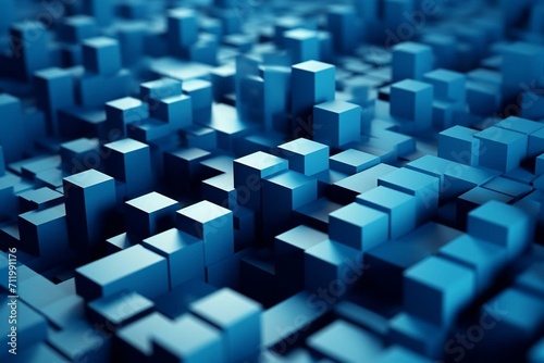 Organized blue 3D shapes create abstract business wallpaper. Generative AI