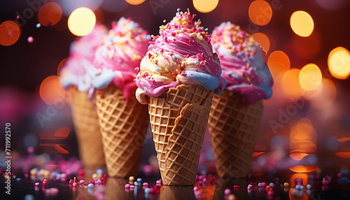 A colorful ice cream cone brings joy to summer celebrations generated by AI