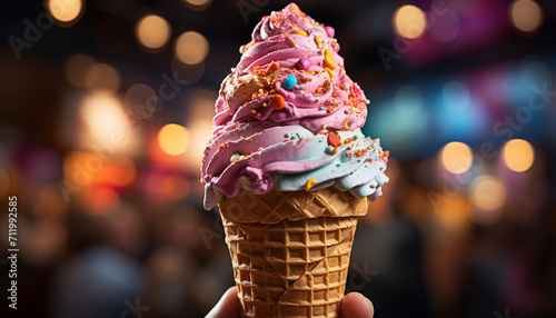 Indulging in sweet ice cream, a refreshing summer gourmet delight generated by AI