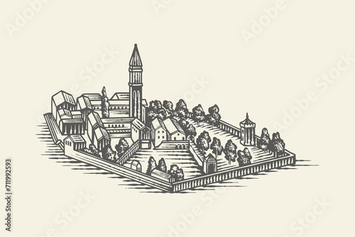 vintage style engraving old town illustration
