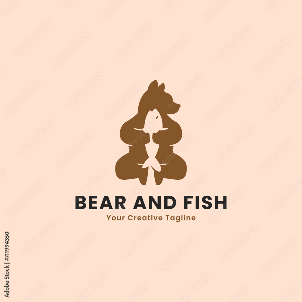 Bear and Salmon Negative Space Logo Vector Icon Template Illustration,Bear and Salmon Silhouette Logo Vector Icon Template Illustration, Concept of Natural Hunting, Wild Nature, Life Cycle, Food Chain Bear and Salmon Negative Space Logo Vector Icon Template Illustration,Bear and Salmon Silhouette Logo Vector Icon Template Illustration, Concept of Natural Hunting, Wild Nature, Life Cycle, Food Chain