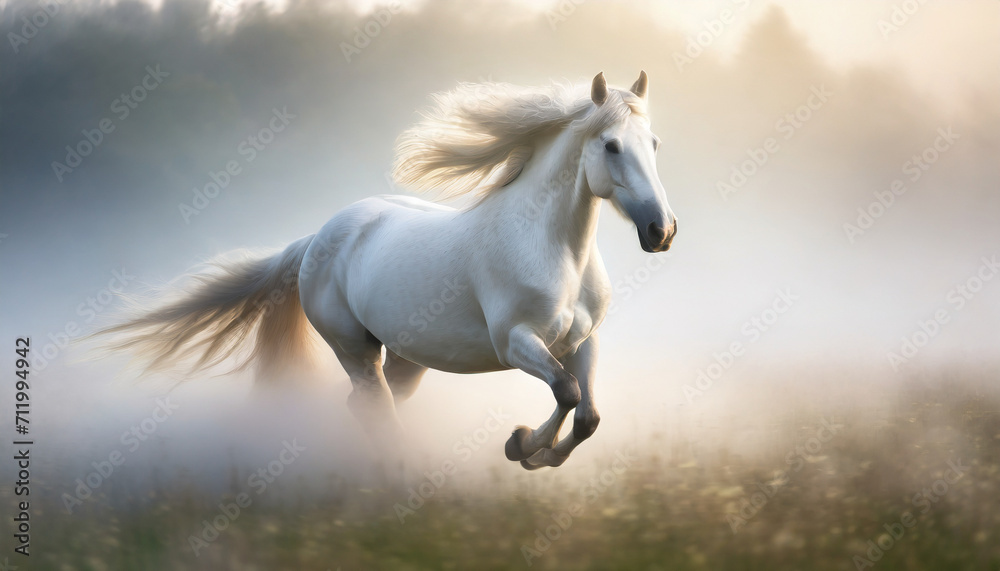 Obraz premium 草原を走る白馬,Generative AI AI画像