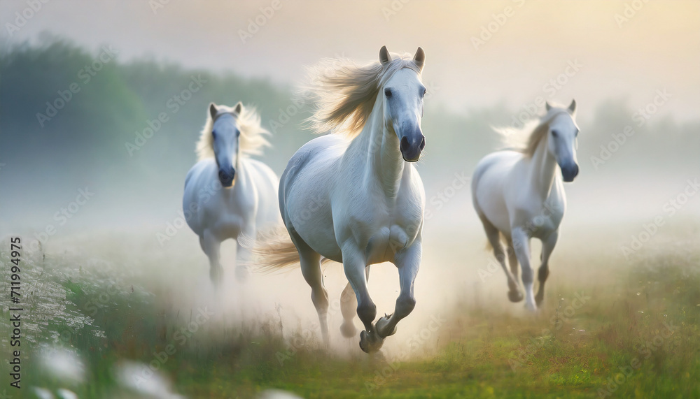 Obraz premium 草原を走る白馬,Generative AI AI画像
