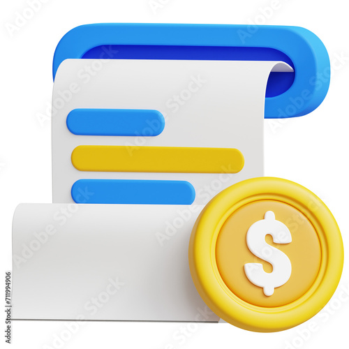 Payment Bill Paper 3d icon illustration. Great for business, technology, company, websites, apps, education, marketing and promotion. Online Payments 3d graphics.