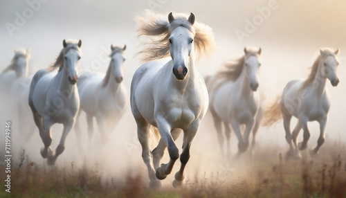 草原を走る白馬,Generative AI AI画像
