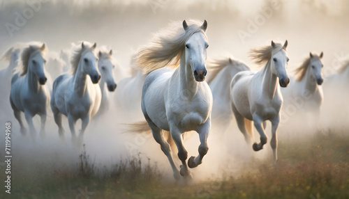草原を走る白馬,Generative AI AI画像 © bigfoot