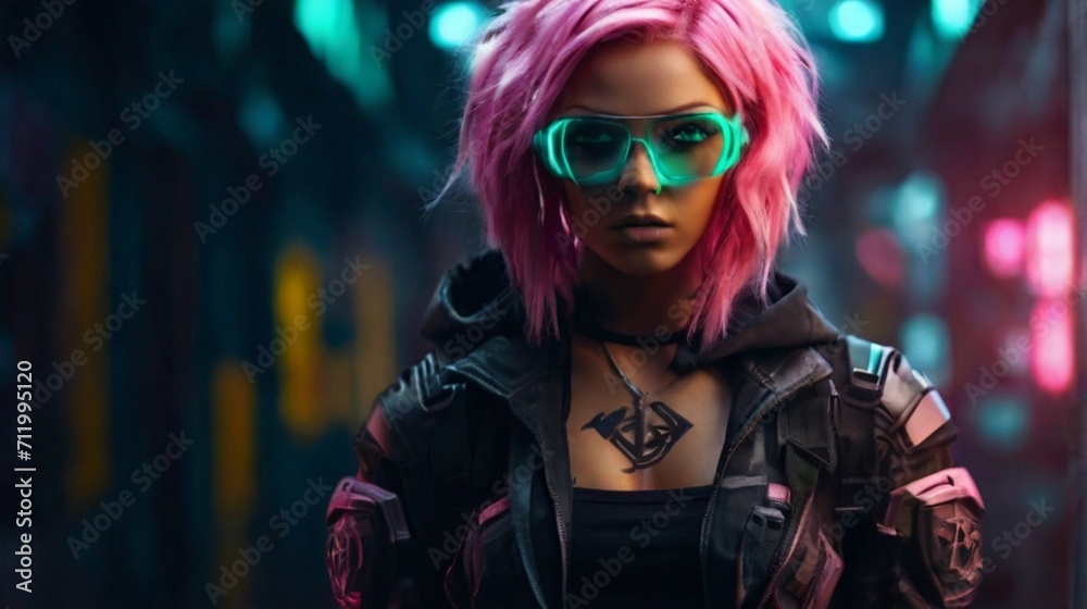 bold, colorful and stylish cyberpunk women, ready for battle