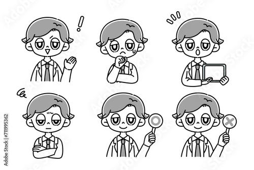 男性の医者セット　白黒