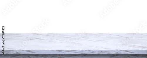 Empty white marble counter or tabletop mockup isolated on transparent background for product display presentation, png file photo