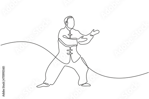 continuous line Qi gong.one line drawing chinese sport relaxation qigong.single line art qigong.mind therapy in nature