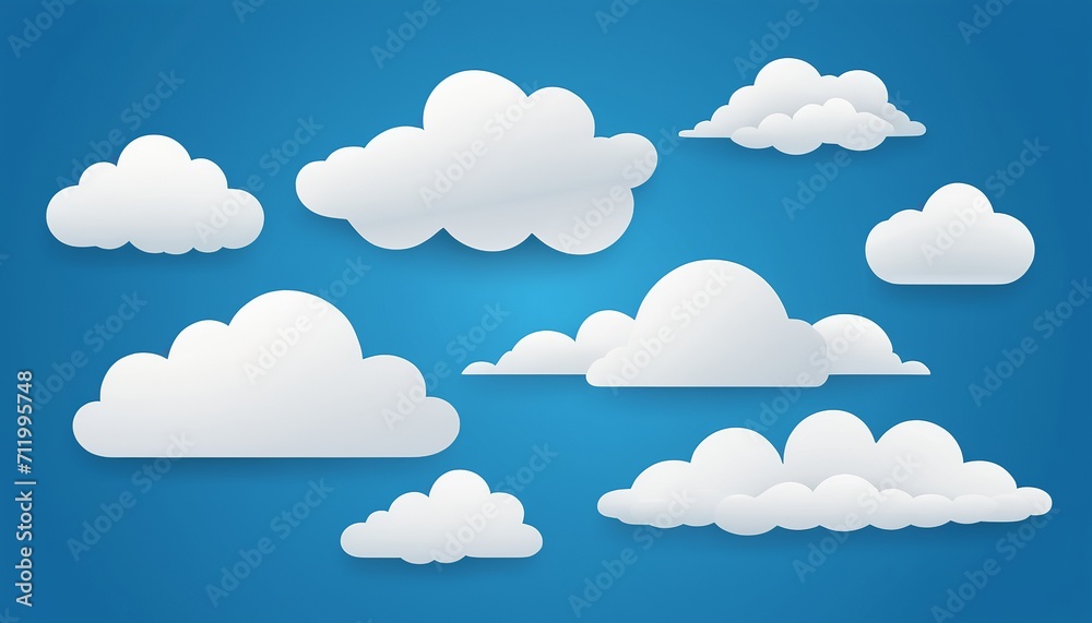 Blue Background with Abstract White Clouds Vector Art