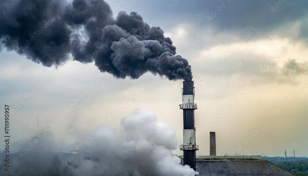 industrial scene with black smoke billowing from factory chimney, symbolizing environmental harm, global warming, and air pollution crisis. industrial scene with black smoke billowing from factory chimney, symbolizing environmental harm, global warming, and air pollution crisis.